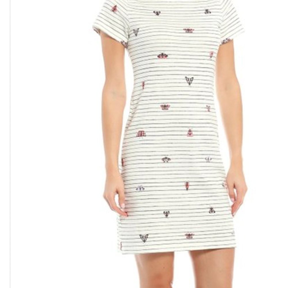 Joules White and Black Striped Dress